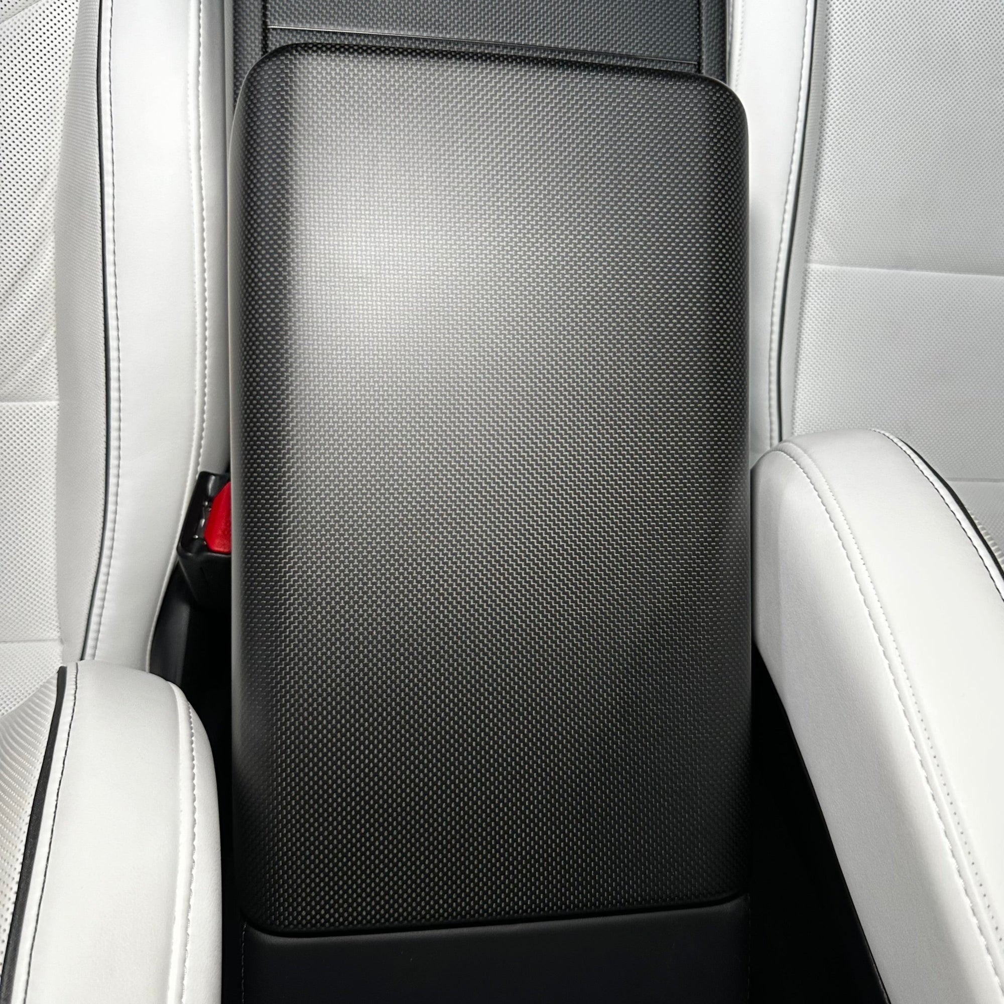 2026+ | Model Y Juniper Refreshed "Plain Weave" (Performance Look) Armrest Overlay - Real Dry Molded Carbon Fiber