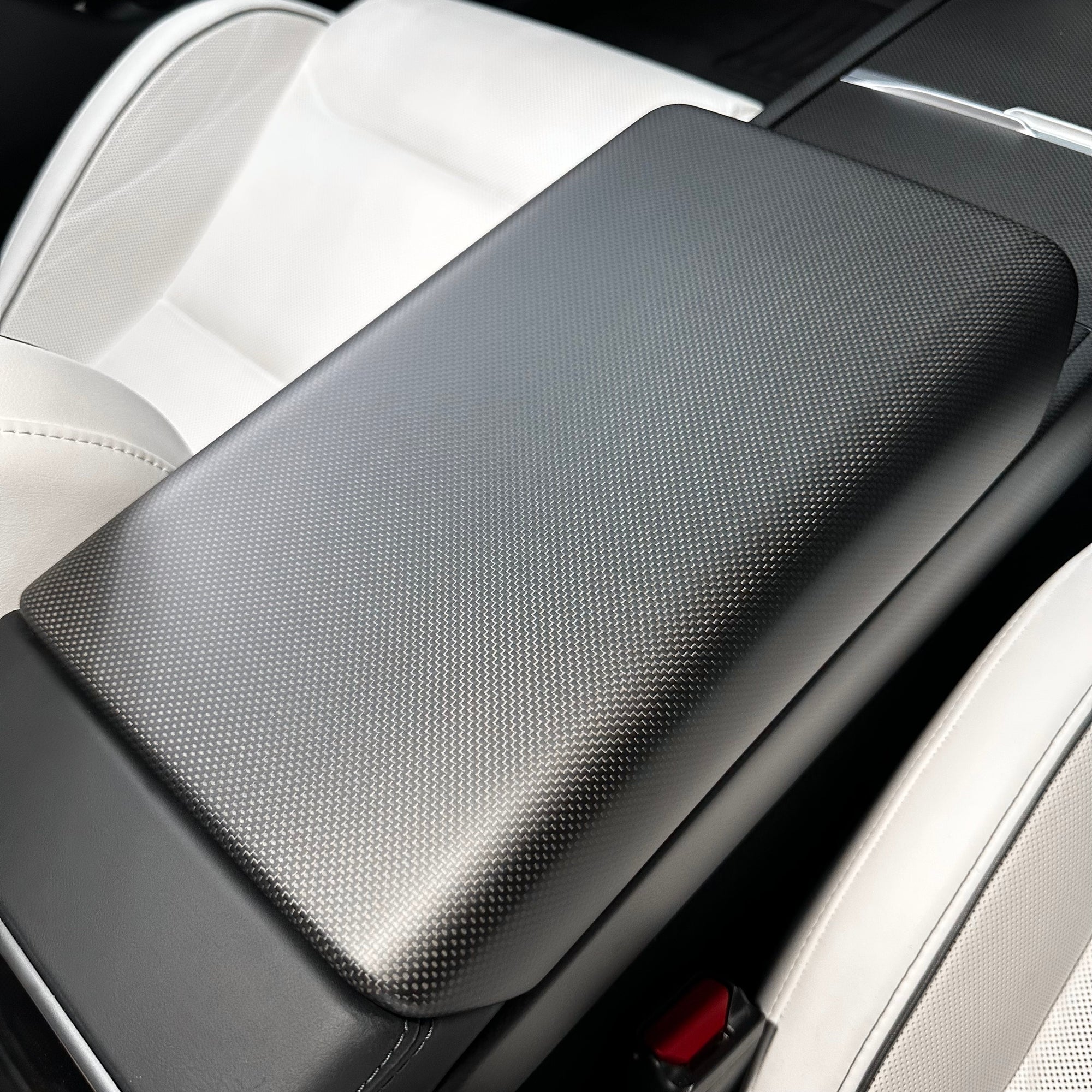 2026+ | Model Y Juniper Refreshed "Plain Weave" (Performance Look) Armrest Overlay - Real Dry Molded Carbon Fiber