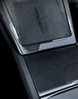 2026+ | Model Y Juniper Refreshed Center Console & Front Cup Holder Overlay 1.0 (4 Piece Kit) Real Dry Molded Carbon Fiber