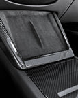 2026+ | Model Y Juniper Refreshed Center Console & Front Cup Holder Overlay 1.0 (4 Piece Kit) Real Dry Molded Carbon Fiber