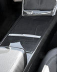 2026+ | Model Y Juniper Refreshed Center Console & Front Cup Holder Overlay 1.0 (4 Piece Kit) Real Dry Molded Carbon Fiber