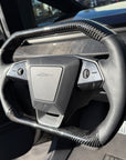 Cybertruck Squircle Sport Steering Wheel - Fully Heated - TESLA OEM Core, Enhanced shaped & Resurfaced in Carbon Fiber & Napa Leather