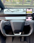 Cybertruck Heated Yoke Steering Wheel - TESLA Factory Original Core, Reshaped & Resurfaced in Real Molded Carbon Fiber & Napa Leather