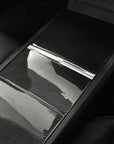 2026+ | Model Y Juniper Refreshed Center Console & Front Cup Holder Overlay 1.0 (4 Piece Kit) Real Dry Molded Carbon Fiber