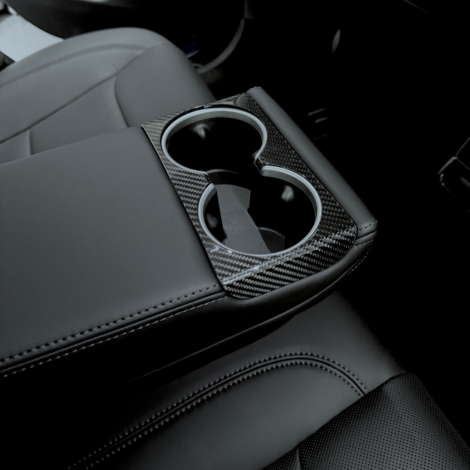 2024+ | Model 3 Highland Refreshed Backseat Cup Holder Overlay - Real Dry Molded Carbon Fiber