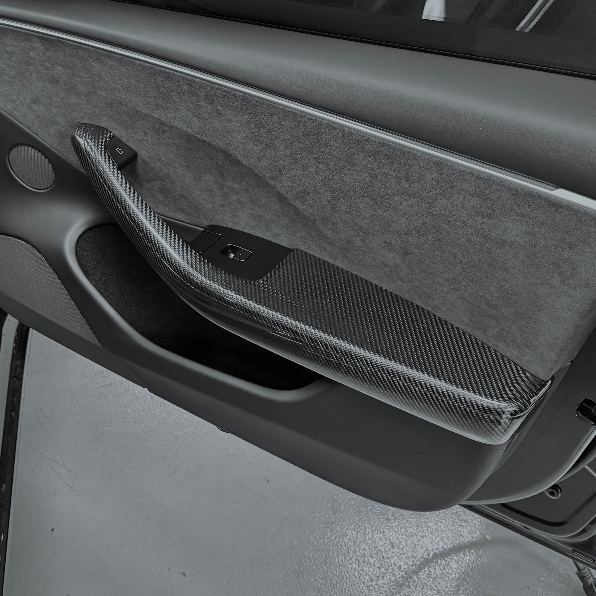 2024+ | Model 3 Highland Refreshed Front & Rear Lower Door Armrest Overlays (4 Pieces) - Real Dry Molded Carbon Fiber
