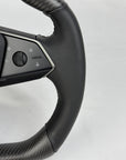 Cybertruck Squircle Sport Steering Wheel - Fully Heated built on a TESLA Factory Original Core, Reshaped & Resurfaced in Carbon Fiber & Napa Leather