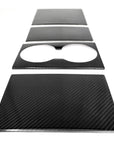 2026+ | Model Y Juniper Refreshed Center Console & Front Cup Holder Overlay 1.0 (4 Piece Kit) Real Dry Molded Carbon Fiber