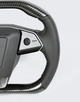 Cybertruck Squircle Sport Steering Wheel - Fully Heated built on a TESLA Factory Original Core, Reshaped & Resurfaced in Carbon Fiber & Napa Leather