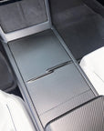 2026+ | Model Y Juniper Refreshed Extended Front Cup Holder & Center Console Full Overlay 2.0 (4 Piece Kit) - Real Dry Molded Carbon Fiber