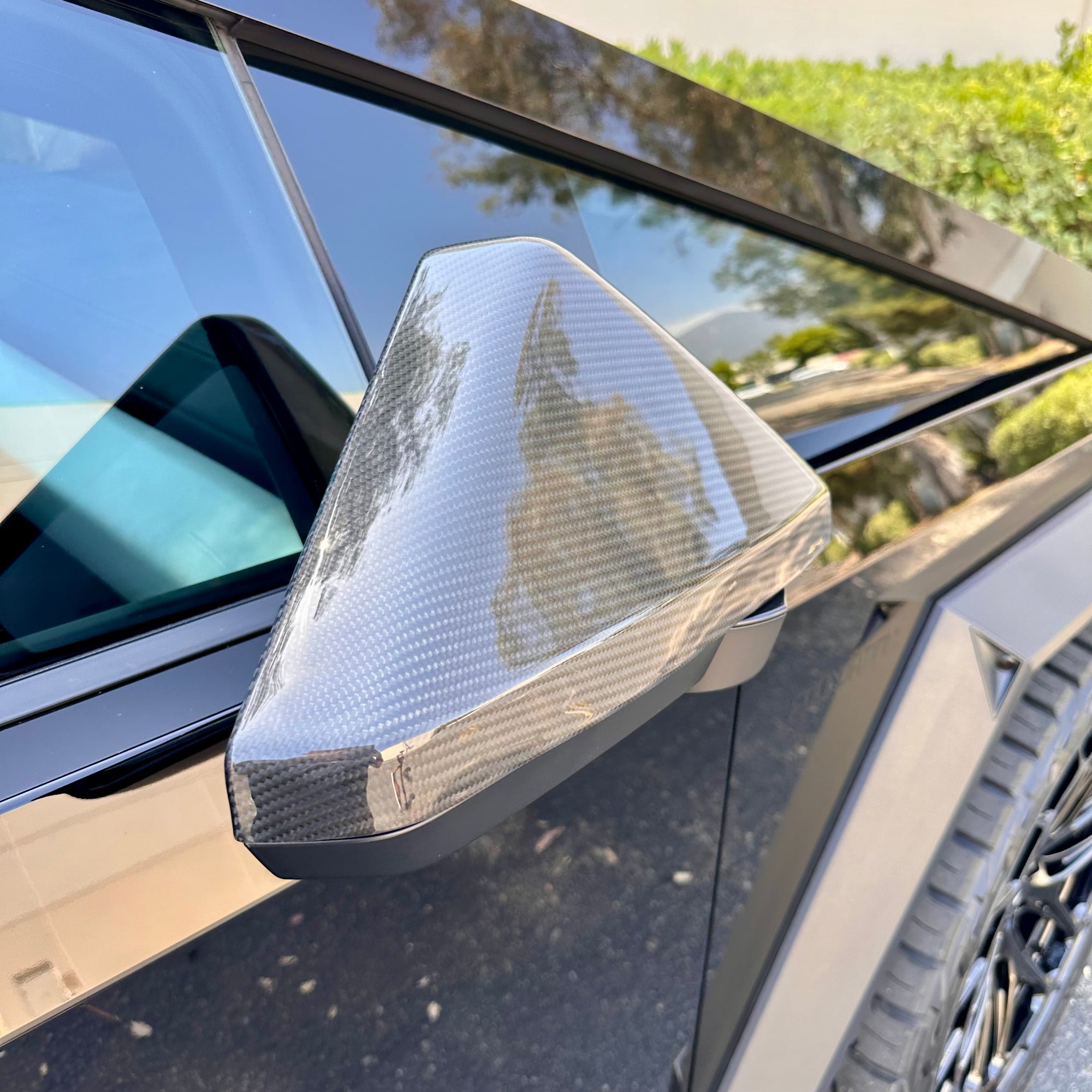 Cybertruck Side View Mirror Overlays - Real Dry Molded Carbon Fiber