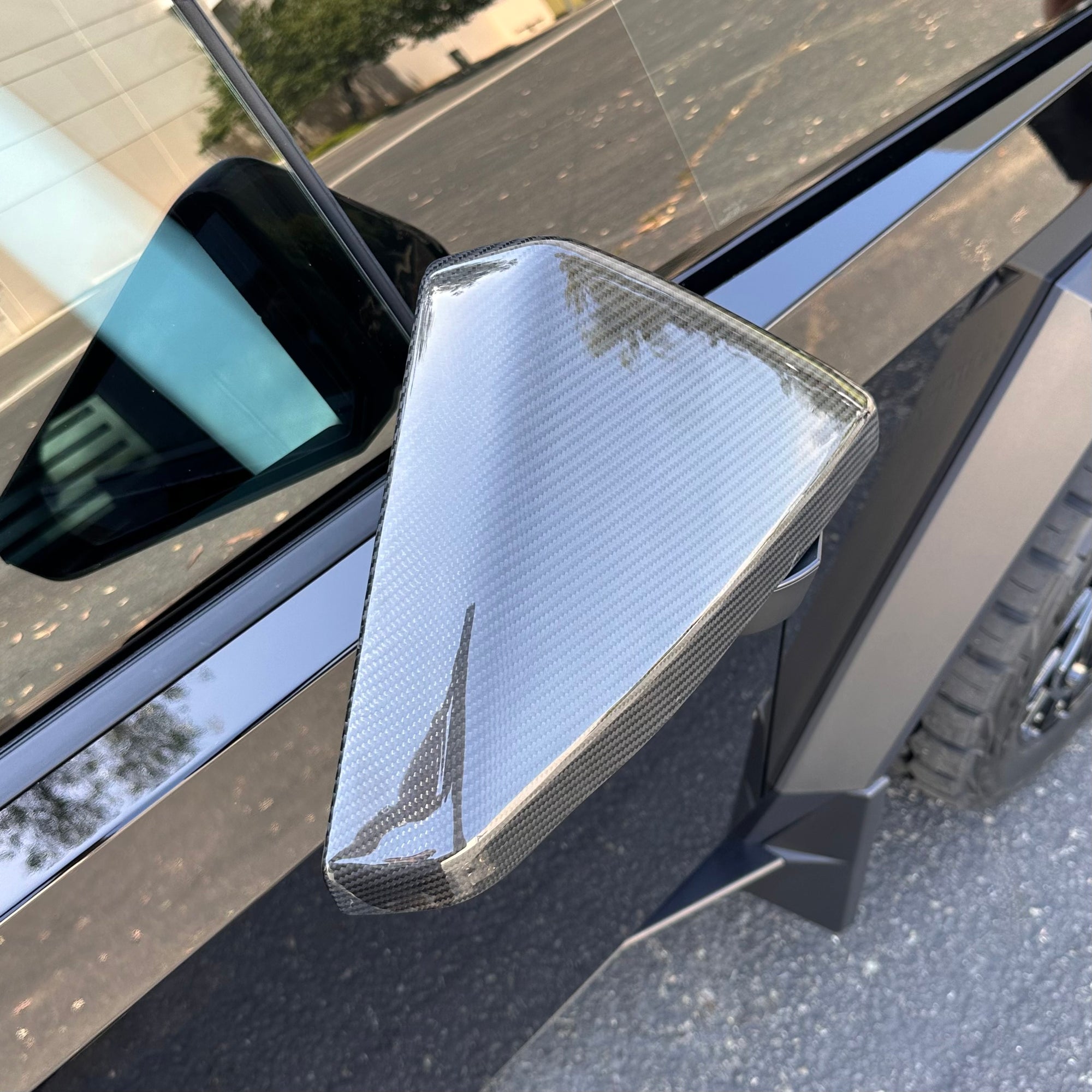 Cybertruck Side View Mirror Overlays - Real Dry Molded Carbon Fiber