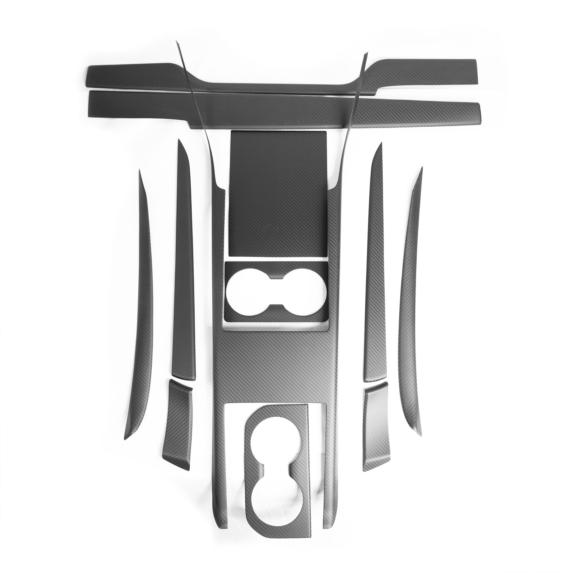 Model S & X Interior Upgrade Kit "Go Plaid" (9 & 12 Piece Kit) - Real Molded Carbon Fiber - Goodbye Wood