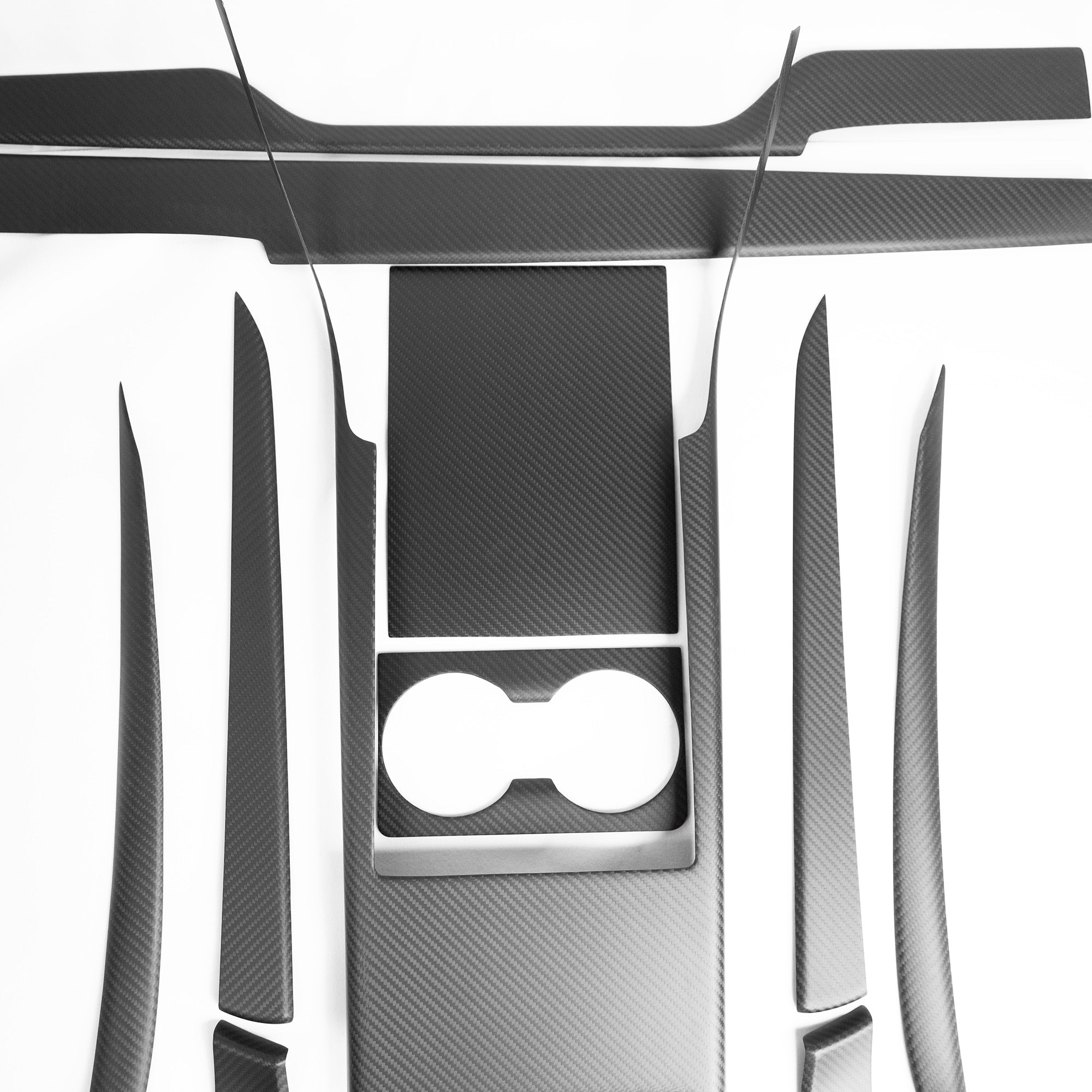 Model S & X Interior Upgrade Kit "Go Plaid" (9 & 12 Piece Kit) - Real Molded Carbon Fiber - Goodbye Wood