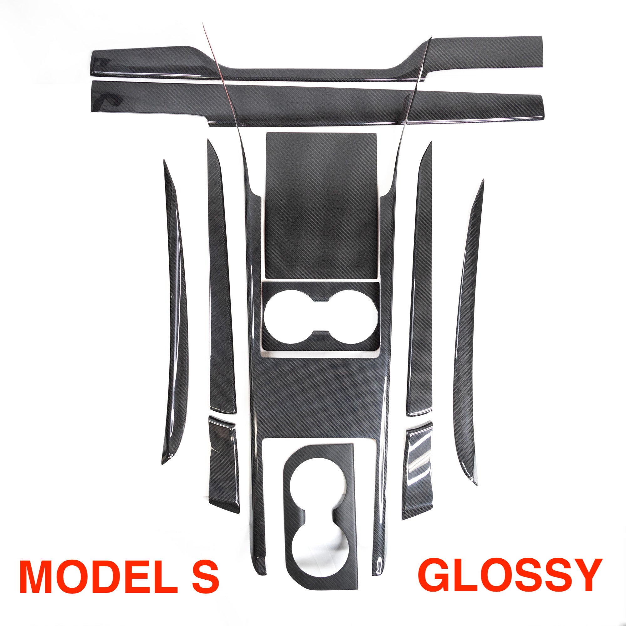 Model S & X Interior Upgrade Kit "Go Plaid" (9 & 12 Piece Kit) - Real Molded Carbon Fiber - Goodbye Wood