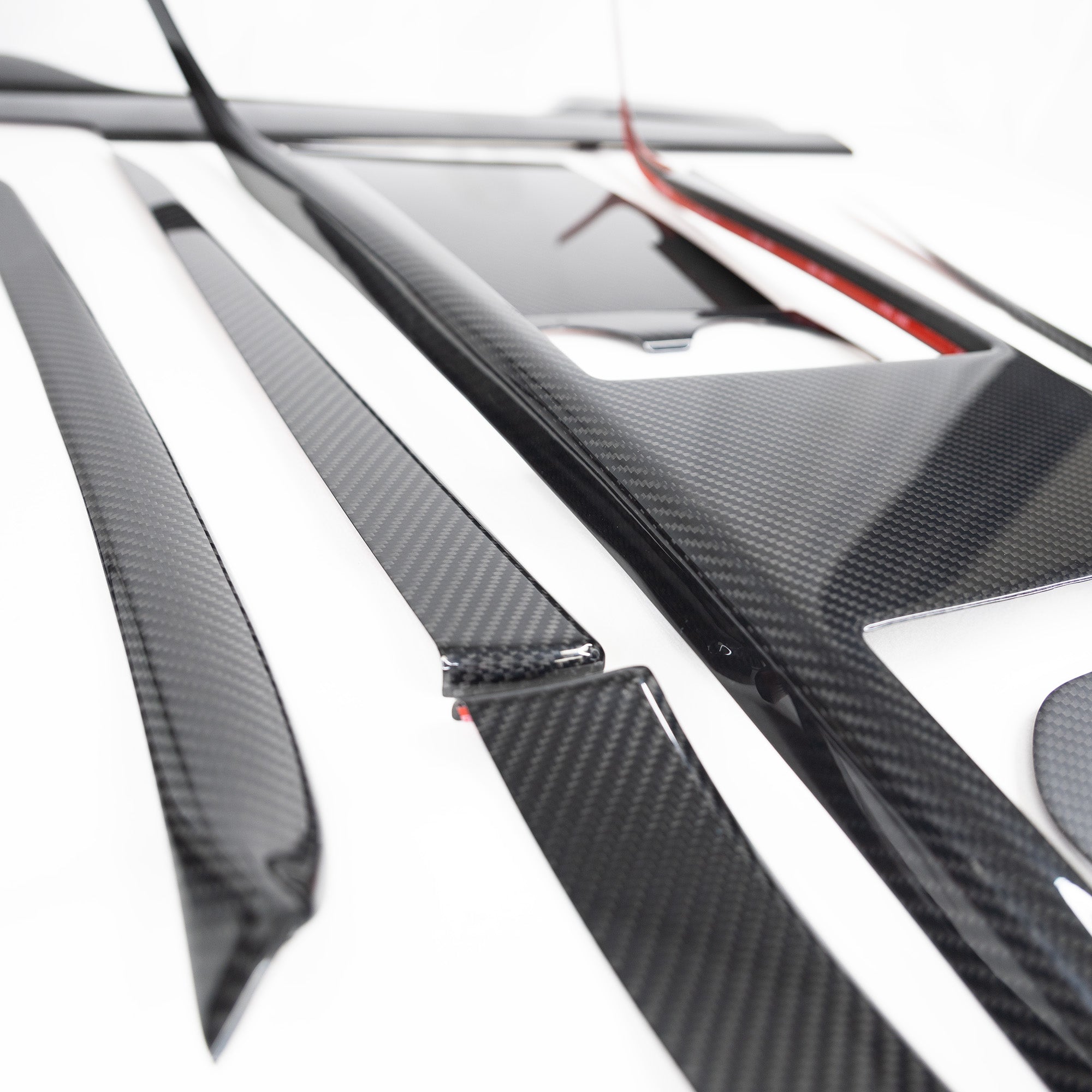 Model S & X Interior Upgrade Kit "Go Plaid" (9 & 12 Piece Kit) - Real Molded Carbon Fiber - Goodbye Wood