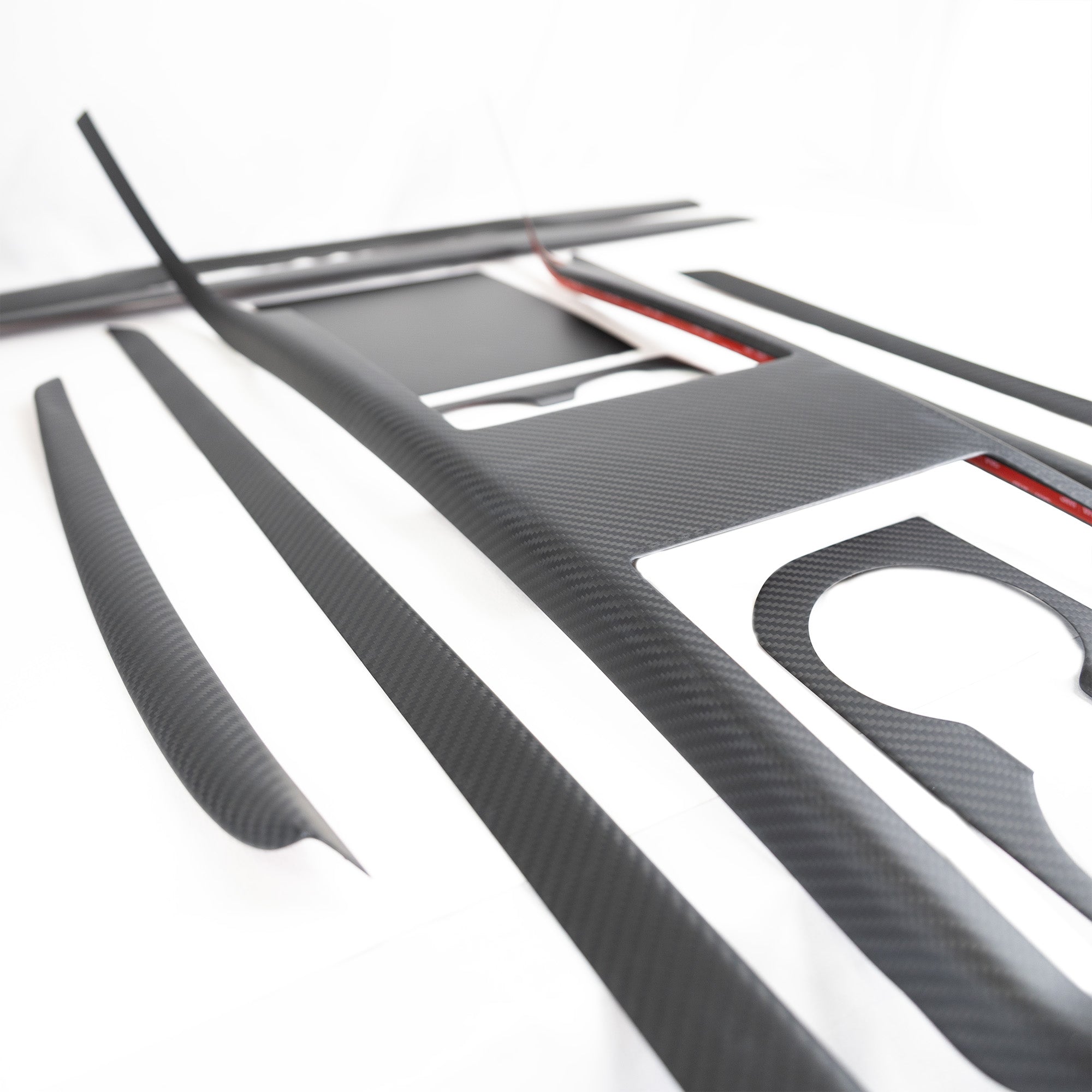 Model S & X Interior Upgrade Kit "Go Plaid" (9 & 12 Piece Kit) - Real Molded Carbon Fiber - Goodbye Wood