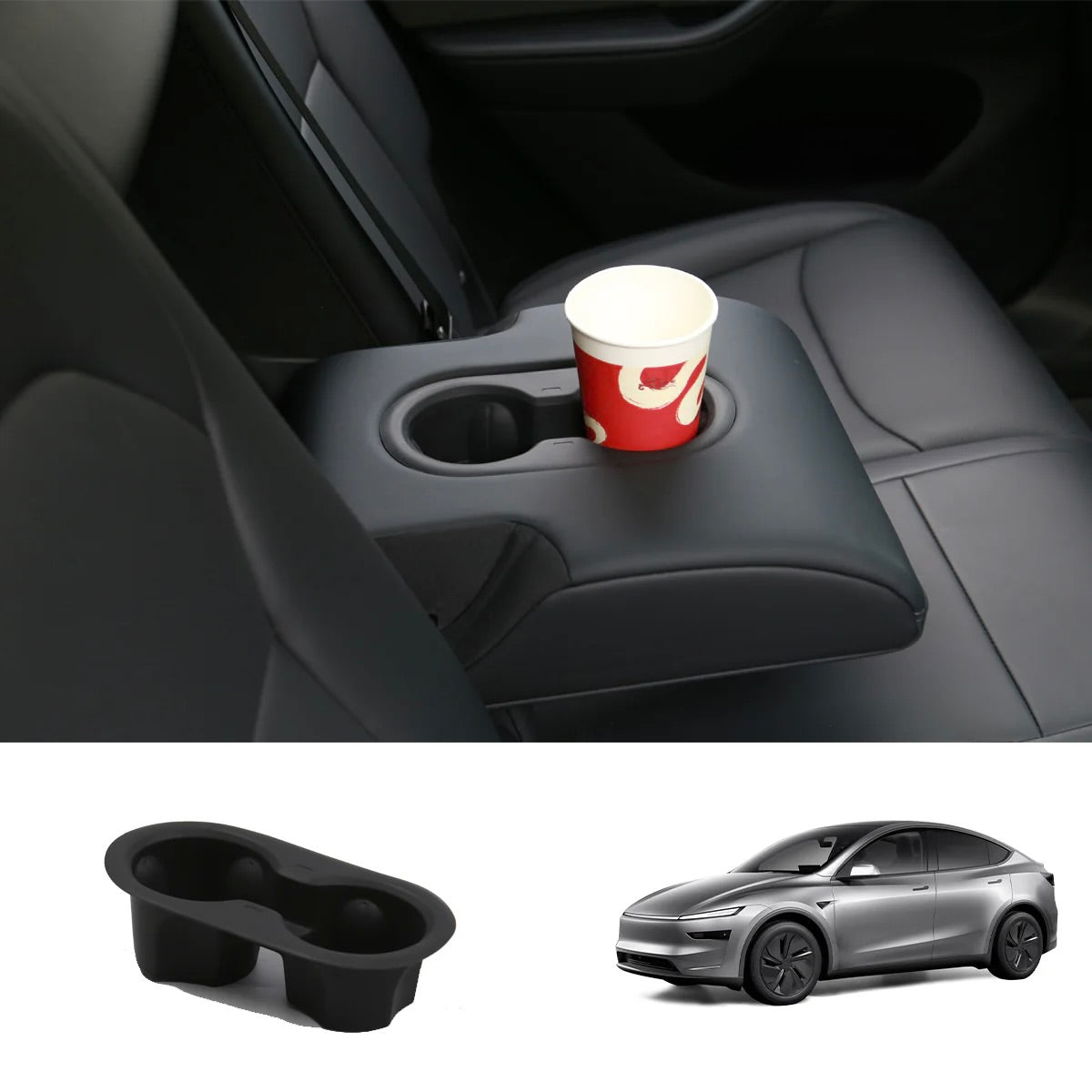 2026+ | Model Y Juniper Refreshed Backseat Soft Silicone Cup Holder Insert (Black)