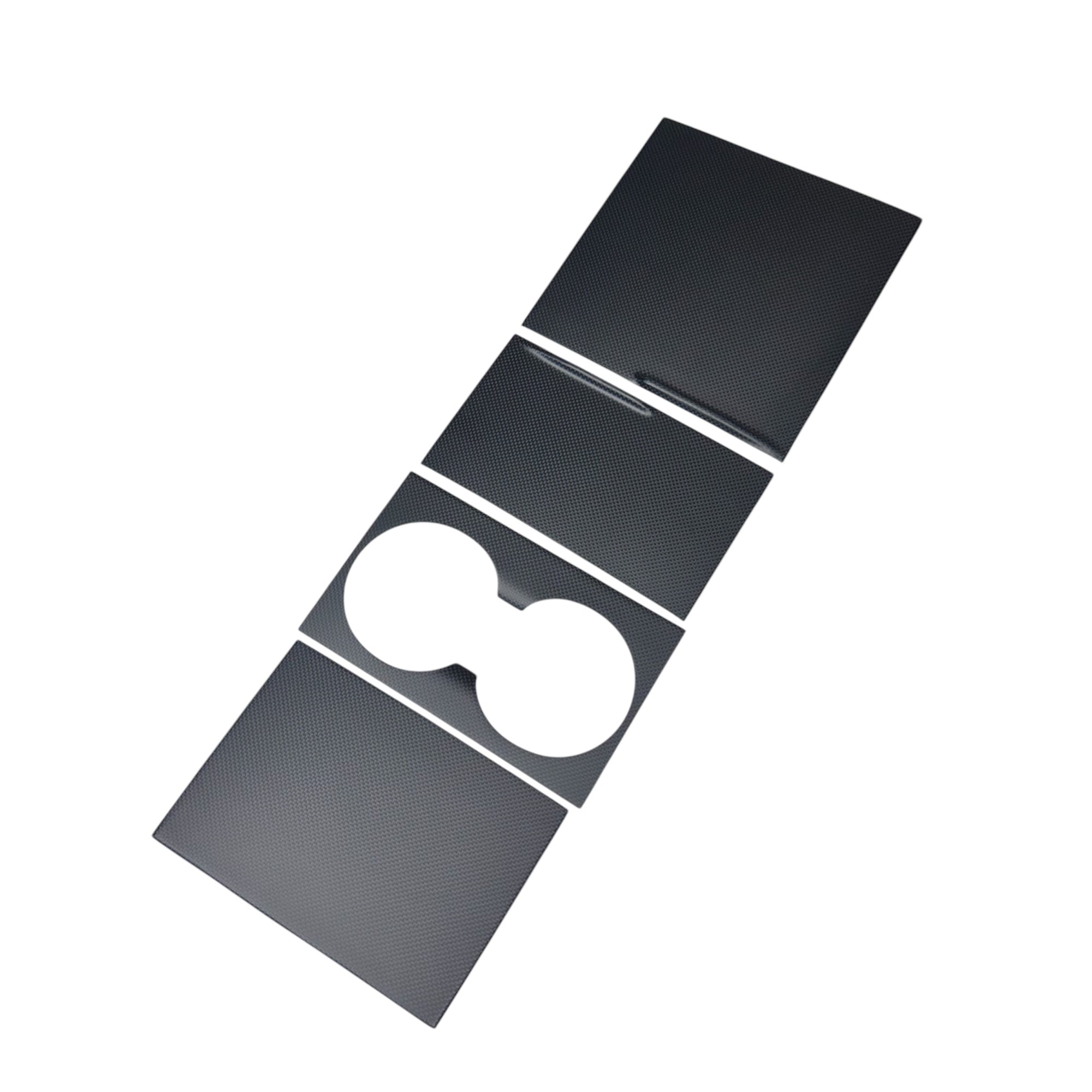 2026+ | Model Y Juniper Refreshed "Plain Weave" (Performance Look) Extended Front Cup Holder & Center Console Full Overlay 2.0 (4 Piece Kit) - Real Dry Molded Carbon Fiber