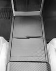 2024+ | Model 3 Highland Refreshed Extended Front Cup Holder & Center Console Full Overlay 2.0 (4 Piece Kit) - Real Dry Molded Carbon Fiber