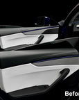 2026+ | Model Y Juniper Refreshed "Plain Weave" (Performance Look) Full Upper Extended Front & Rear Door Panel Overlays (4 Pieces) - Real Dry Molded Carbon Fiber