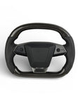 Cybertruck Round Sport Grip Style Steering Wheel Heated - TESLA OEM Core, Reshaped & Resurfaced in Carbon Fiber & Napa Leather
