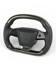 Cybertruck Round Sport Grip Style Steering Wheel Heated - TESLA OEM Core, Reshaped & Resurfaced in Carbon Fiber & Napa Leather