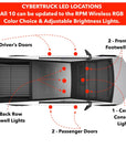 Cybertruck Interior & Door LED Colored Lighting Upgrade Kits - RGB-W with IR Remote