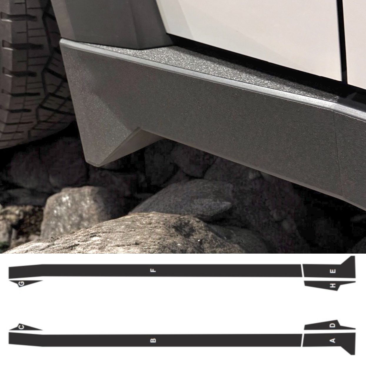 Cybertruck Rocker Panel Kit Textured Vinyl Armor (8 Pieces) Spray-On Bed Liner Look