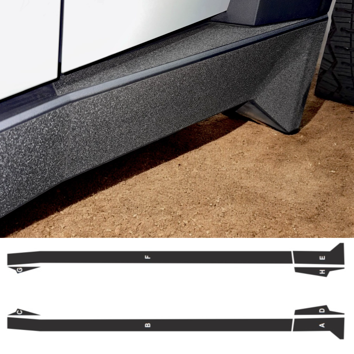 Cybertruck Rocker Panel Kit Textured Vinyl Armor (8 Pieces) Spray-On Bed Liner Look