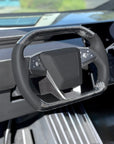 Cybertruck Squircle Sport Steering Wheel - Fully Heated - TESLA OEM Core, Enhanced shaped & Resurfaced in Carbon Fiber & Napa Leather