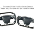Cybertruck Heated Yoke Steering Wheel - TESLA Factory Original Core, Reshaped & Resurfaced in Real Molded Carbon Fiber & Napa Leather