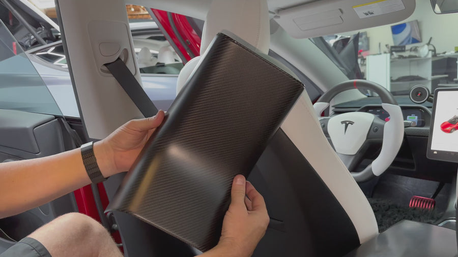 Model 3 & Y Backseat Center Console Base Overlay - Real Molded Carbon Fiber