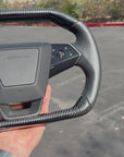 Cybertruck "Squircle" Fully Heated Steering Wheel - TESLA Factory Original Core, Reshaped & Resurfaced in Real Molded Carbon Fiber & Napa Leather