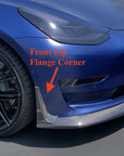 2017-2023 | Model 3 Razzo Aero Front Lip (3 Pieces with 2 Flanges).- Real Molded Carbon Fiber