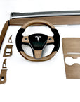 Model 3 & Y Steering Wheel Overlay (3 Piece) - Real Open-Pore Wood Veneer