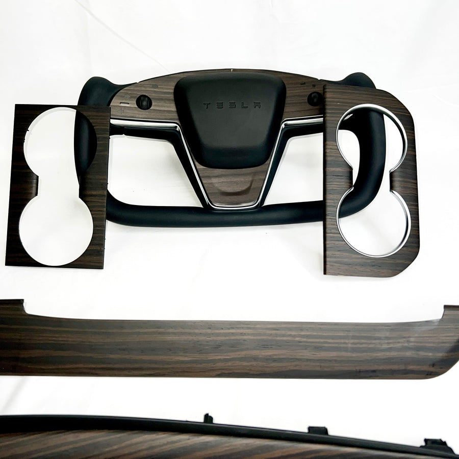 2021-2023 Model S & X Yoke Steering Wheel Ebony Wood Accent Overlays