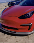 2017-2023 | Model 3 Razzo Aero Front Lip (3 Pieces with 2 Flanges).- Real Molded Carbon Fiber