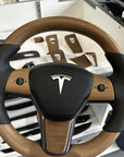 Model 3 & Y Steering Wheel Overlay (3 Piece) - Real Open-Pore Wood Veneer