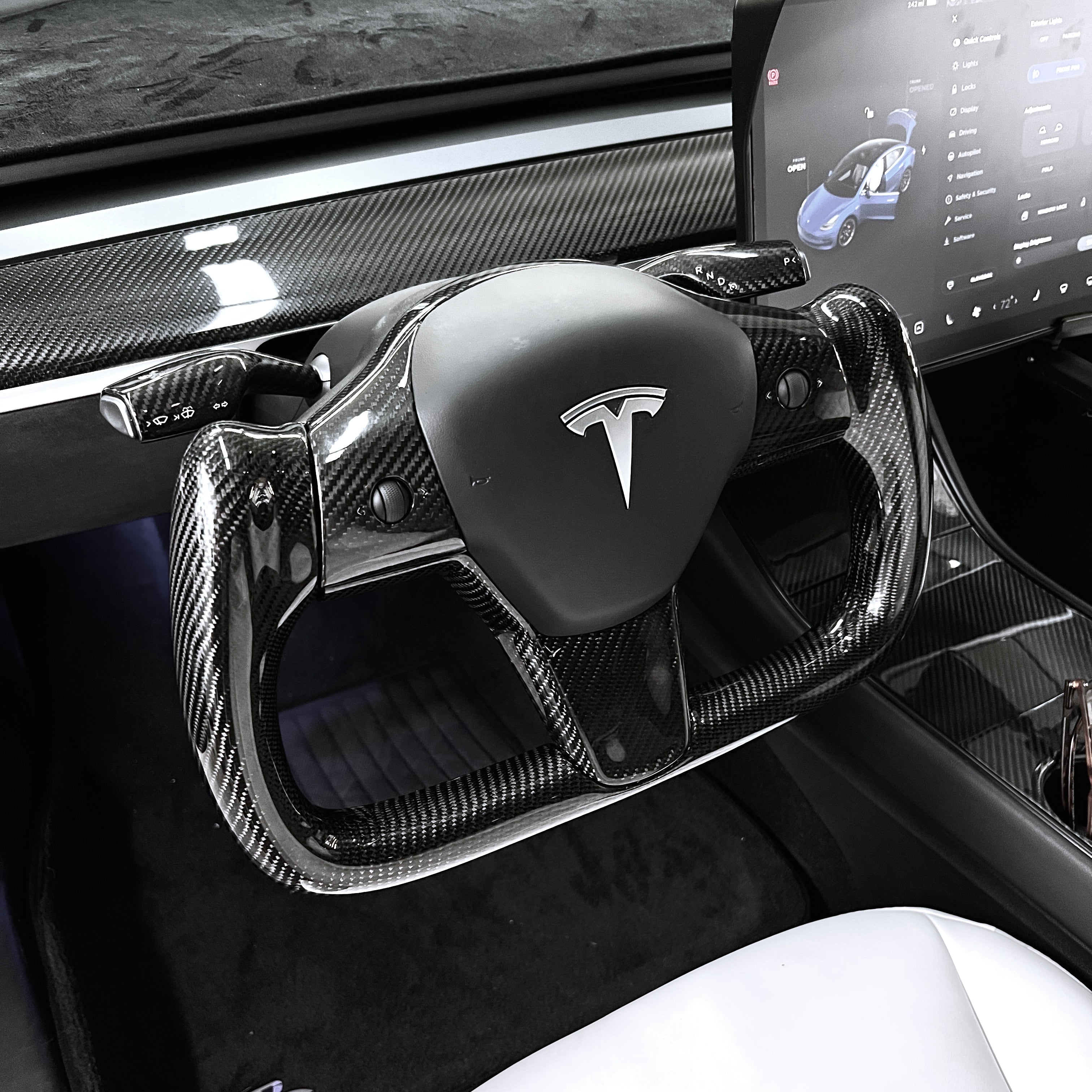 Model 3 & Y Yoke Style Steering Wheel Full Carbon Fiber, Non Heated