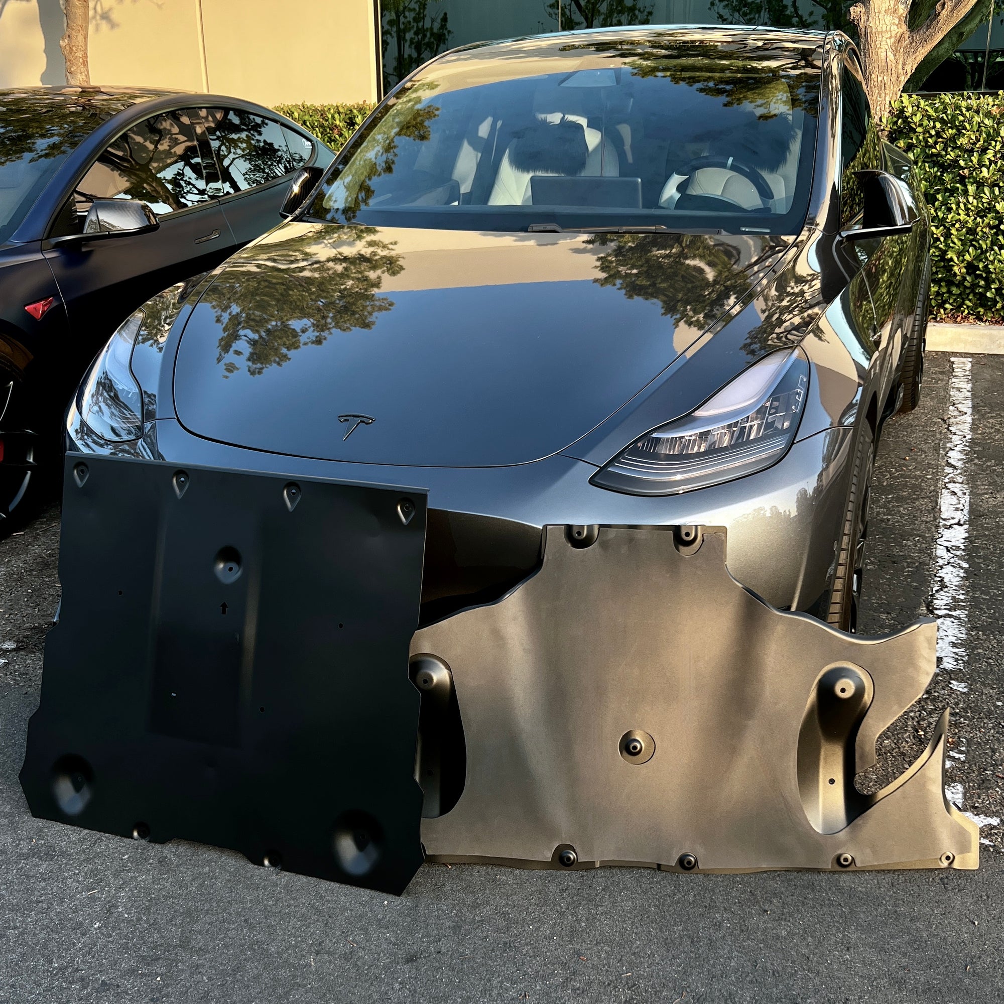 Model Y Skid Plates - Hydroformed Aluminum with Road Noise Reducing Urethane Insulation