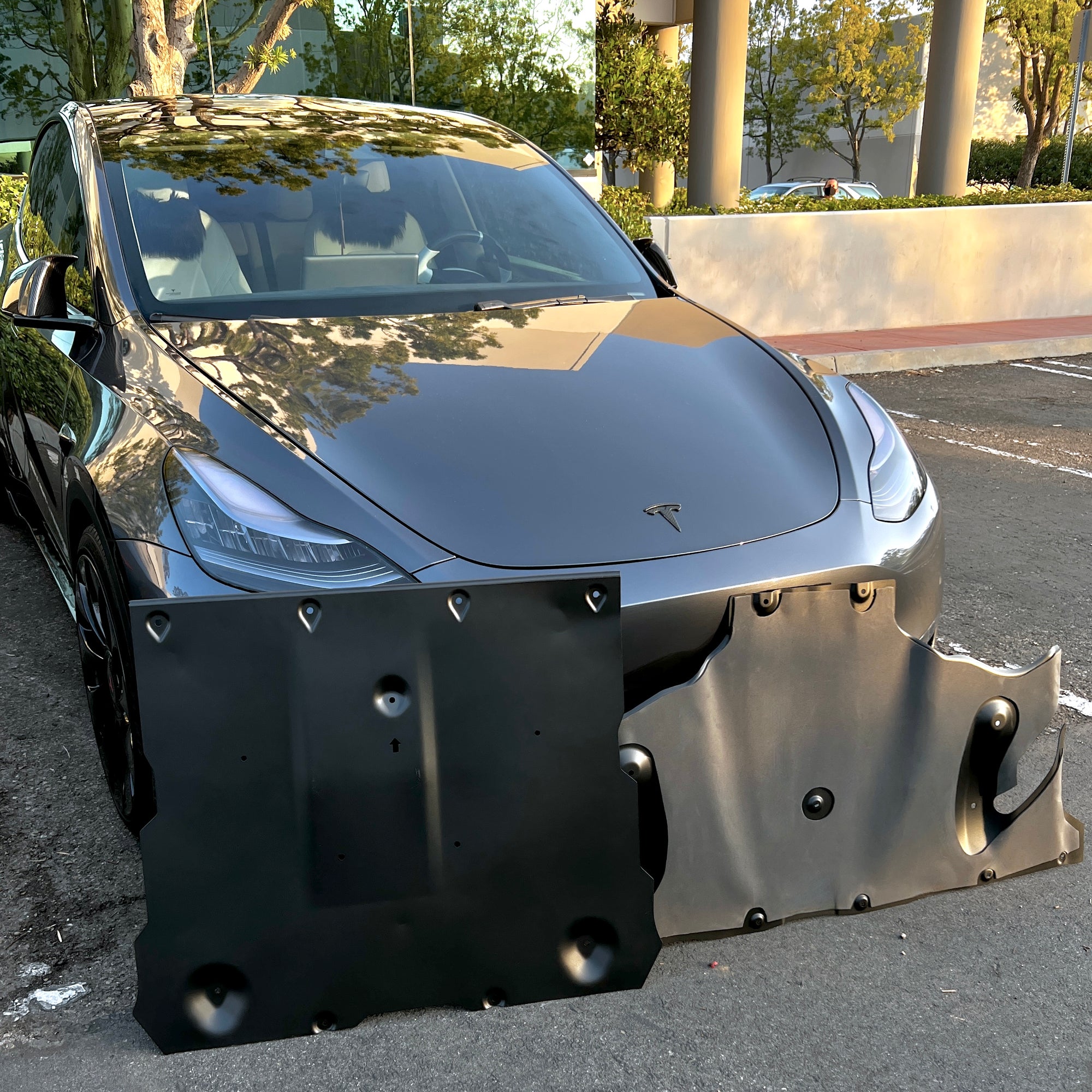 Model Y Skid Plates - Hydroformed Aluminum with Road Noise Reducing Urethane Insulation