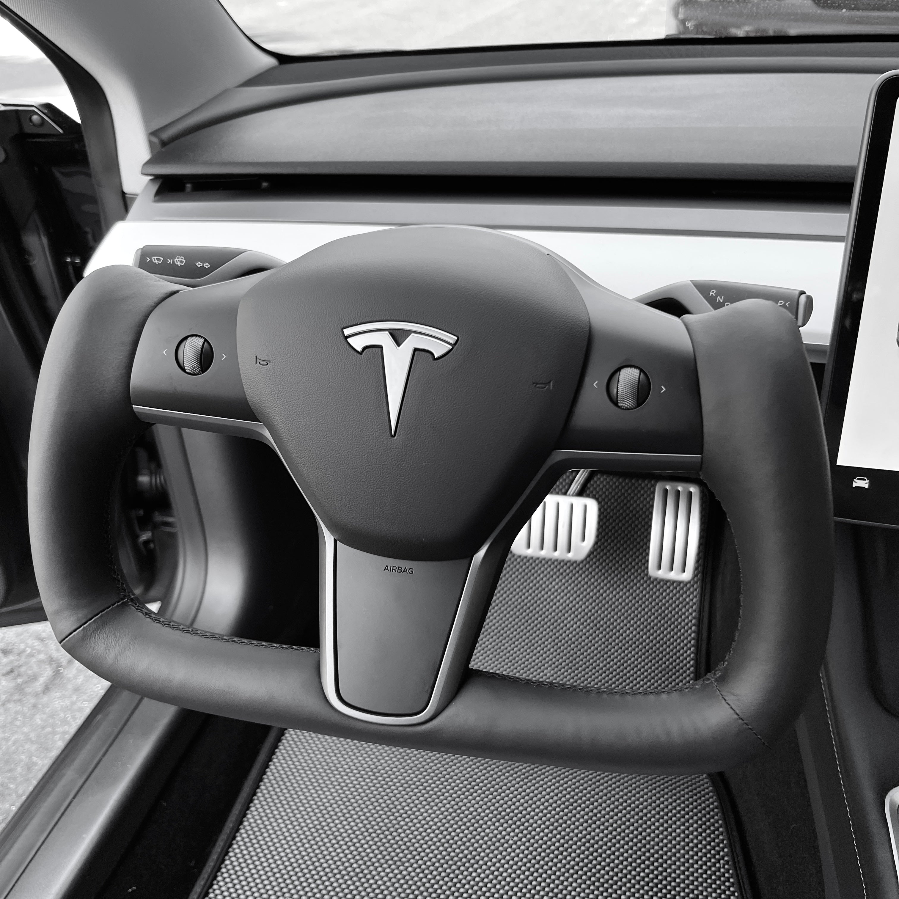 Model 3 Y Yoke Style Steering Wheel Full Black Leather Heated RPM TESLA Aftermarket Accessories