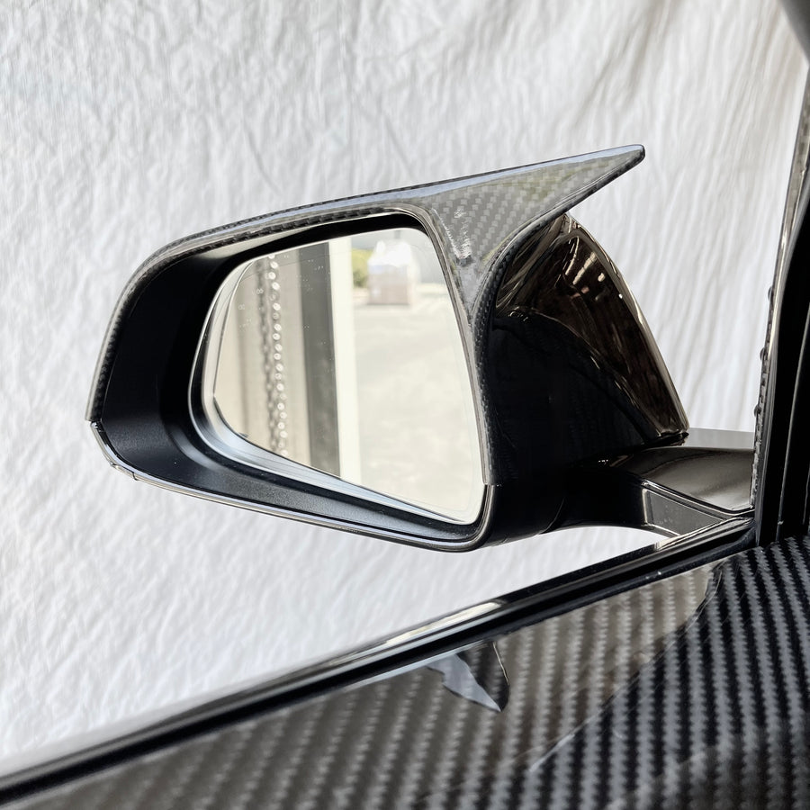 Model 3 GT Style Side View Mirror Cap Overlays (1 Pair) - Real Molded Carbon Fiber