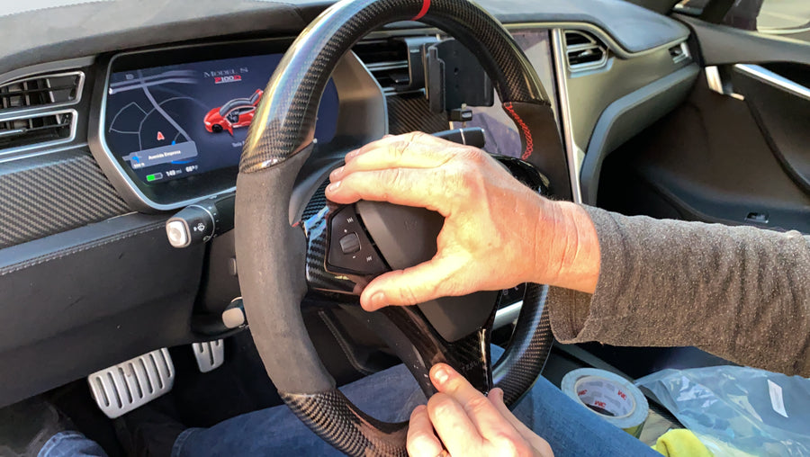 2012-2020 Model S & X Steering Wheel Bezel Cap - Hydro Carbon Fiber Coated