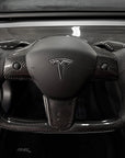Model 3 & Y Yoke Style Steering Wheel - Carbon Fiber & Black Leather Handles