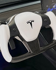 Model 3 & Y Yoke Style Steering Wheel - Carbon Fiber & White Leather Handles