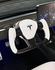 Model 3 & Y Yoke Style Steering Wheel - Carbon Fiber & White Leather Handles