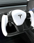 Model 3 & Y Yoke Style Steering Wheel - Carbon Fiber & White Leather Handles