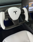 Model 3 & Y Yoke Style Steering Wheel - Carbon Fiber & White Leather Handles